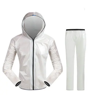Открытый Сплит дождевик; непромокаемые штаны костюм для женщин и мужчин водонепроницаемый ПВХ альпинизма езда с капюшоном Велосипед отражательная защитная одежда - Цвет: White