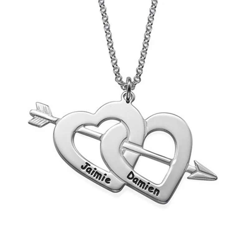 Personalized Name Double Heart Necklace 