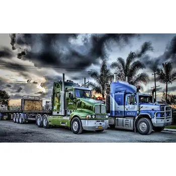 

Diamond Painting Set Full 5D Drill Cartoon Serial Embroidery Two Trucks Embroidery Art Decor Gifts Kits Art