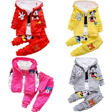 Осенне-зимняя одежда для отдыха с Микки Маусом для мальчиков и девочек костюмы для новорожденных детей Одежда для младенцев детский костюм из 3 предметов
