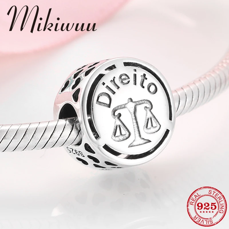 

New 925 Sterling Silver Symbol direito carreira Beads Fit Original Pandora Charm Bracelet necklace Jewelry making