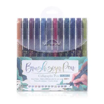 

New 12 Color Calligraphy Marker Brush Pen Small Regular Script Art Drawing Signature