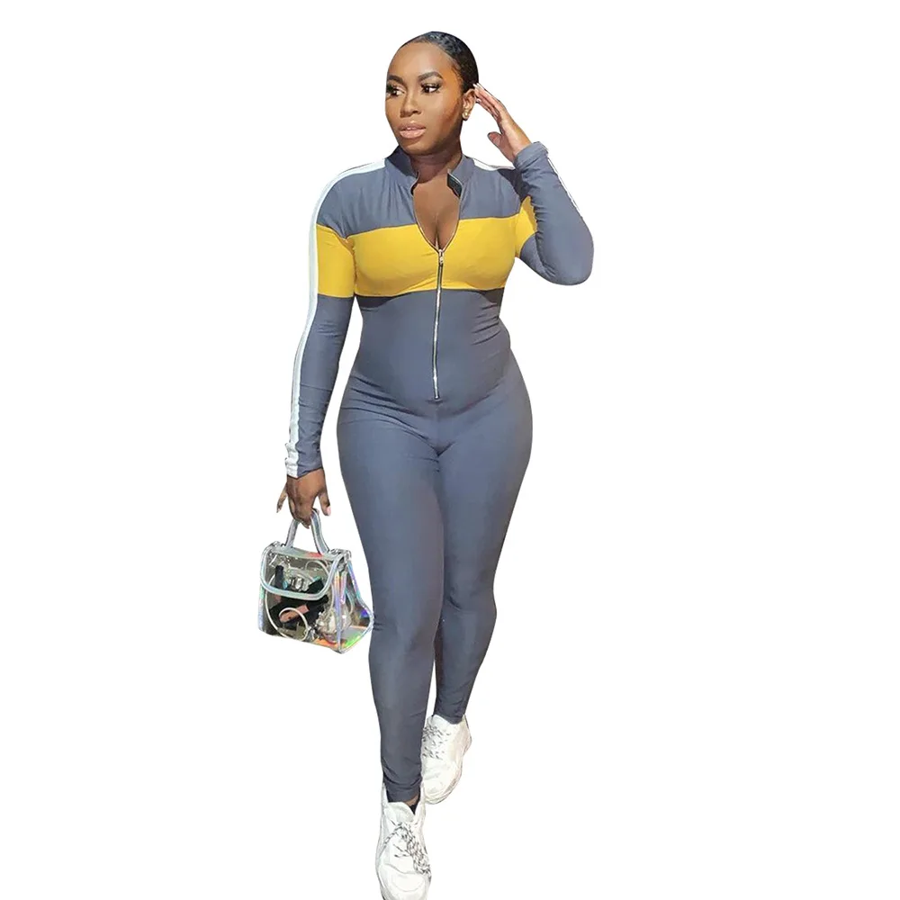 ChocoMist Jumpsuits Casual Patchwork Zip Design Jumpsuit AC8145