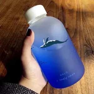 Whale Cup 600ML Frosted Glass Mup Leak-Proof Fashion Mineral Water Bottles  Drinkware Camping Travel Easy to Carry Sport Bottle B2