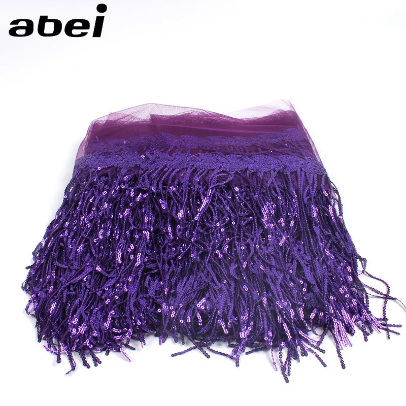 32cm 2yard Shining Mesh Fabric Lace Fringe Sequins Paillette Tassel Ribbon DIY Wedding Party Dance Dress Sewing Accessories