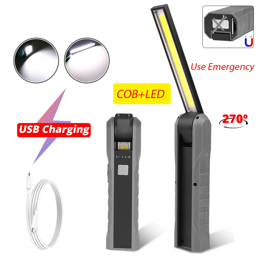 

Super Bright COB LED WorkLight USB Rechargeable Flashlight Flexible Inspection Handlamp Outdoor Spotlight use in some Emergency