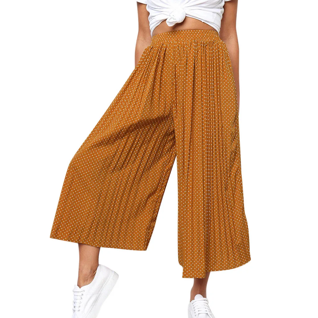 Женские Мешковатые штаны до середины икры, в горошек, с высокой талией, эластичные повседневные свободные широкие брюки, облегающие панталоны, Mujer Pierna Ancha OY41 - Цвет: As photo