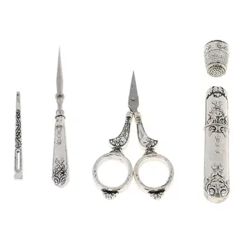 

Vintage Embroidery Sewing Scissors Needle Case Thimble Awl Threader Needlework