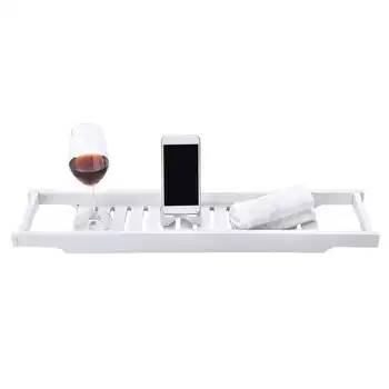 

Modern White Color MDF Bath Tray Bathtub Storage Rack Shelf Organizer Wine Glass Holder Bathroom Tool