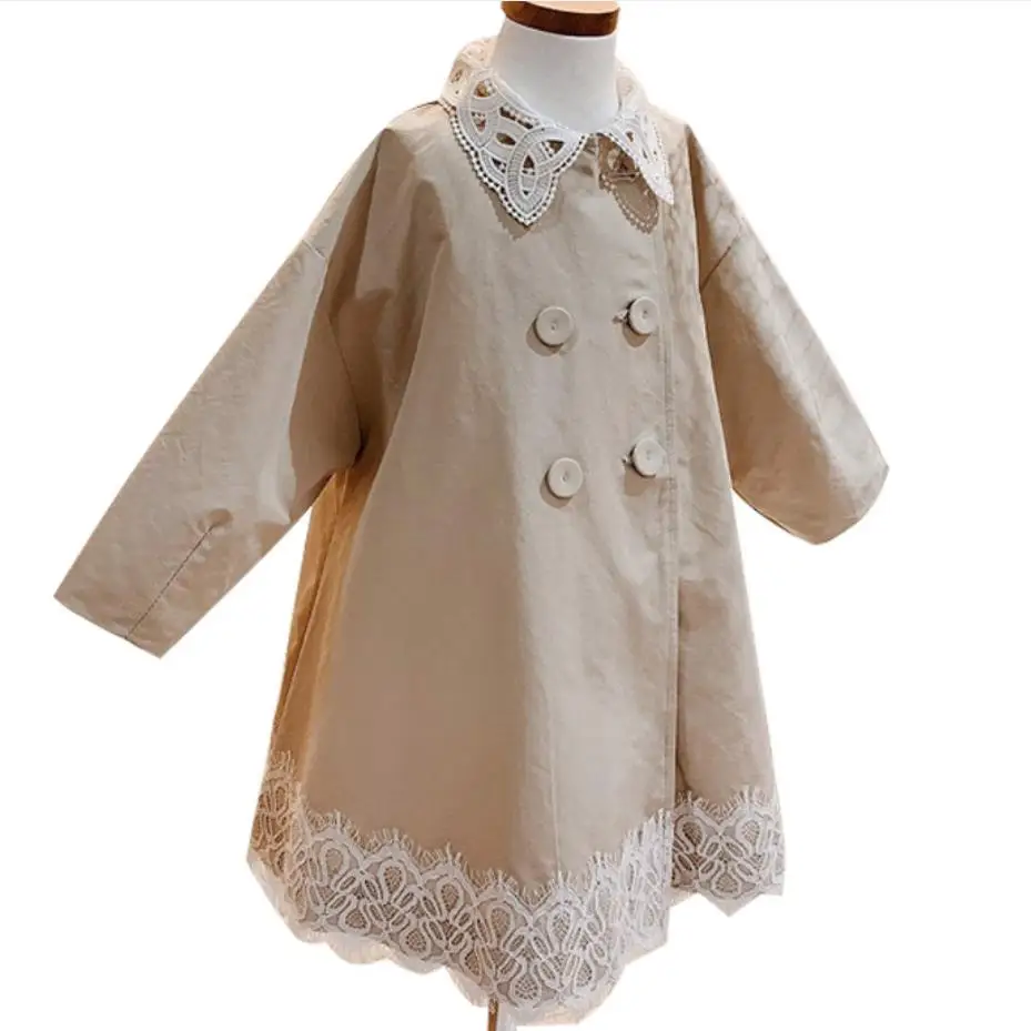 

Baby Girls Windbreaker Spring autumn For kids Trench Coats lace stitching double breasted Outerwear