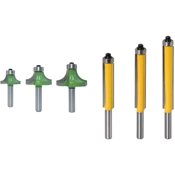 

3Pcs 8mm Corner Round Over Router Bit with Bearing Milling Cutter & 3Pcs 8mm Shank 2 Inch Flush Trim Router Bit Set