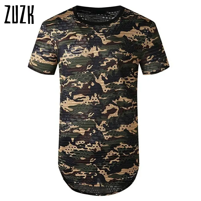 ZUZK Camouflage Ripped Longline T Shirt Men Hip Hop Extra Long Mens T zuzk-camouflage-ripped-longline-t-shirt-men-hip-hop-extra-long-mens-t