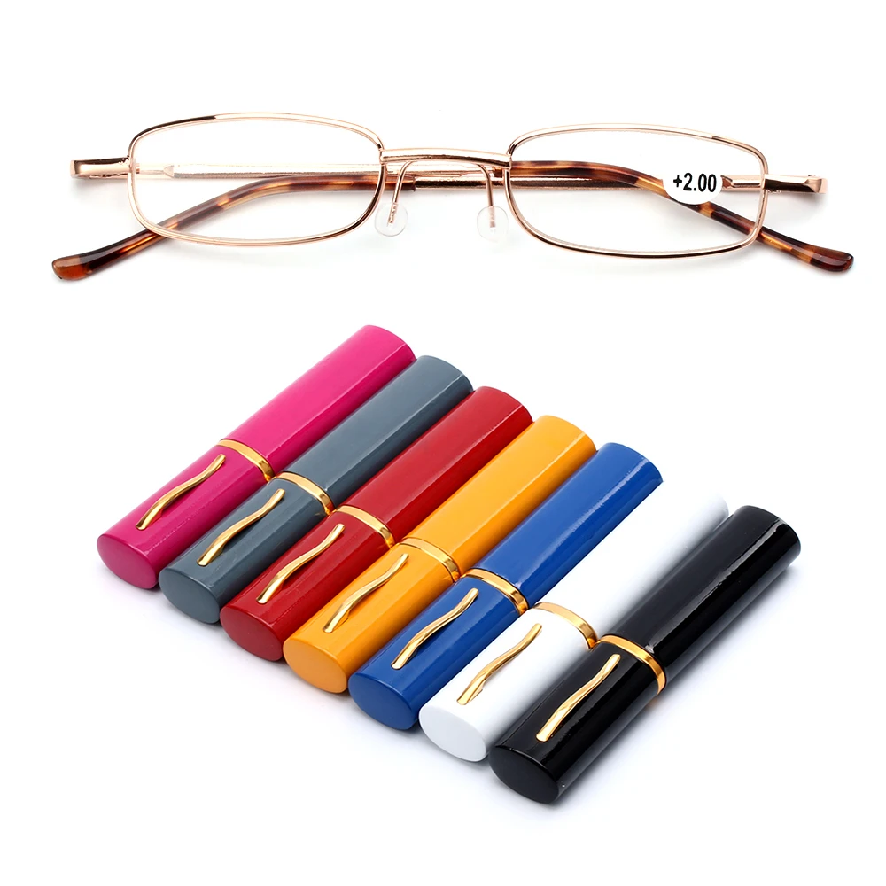 Unisex Reading Glasses with Pen Tube Case Portable Presbyopic Glasses