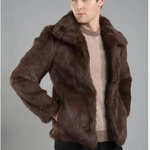 Vetement Outwear Plus Size Men Casual Faux Fur Coats Thicken Winter Fluffy Male Faux Rabbit Fur Jackets Overcoats WR648