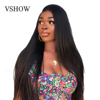 

Kinky Straight Wig 13x4 Lace Front Human Hair Wigs Pre Plucked With Baby Hair VSHOW Hair Italian Yaki Human Hair Wigs For Women