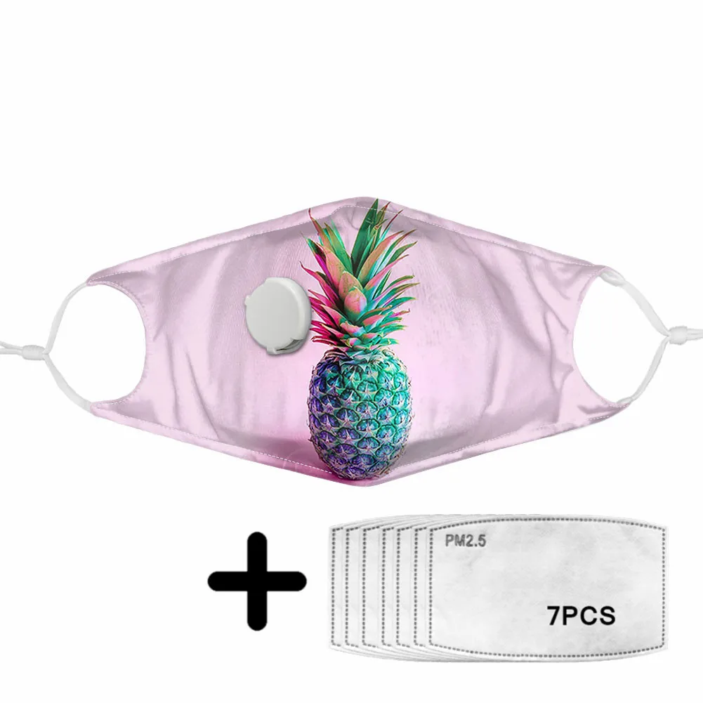 

Pretty Colorful Pineapple Face Mask with PM2.5 Filter Anti Air Dust Adult/Kids Reusable Breathing Valve Masks for Women Girls
