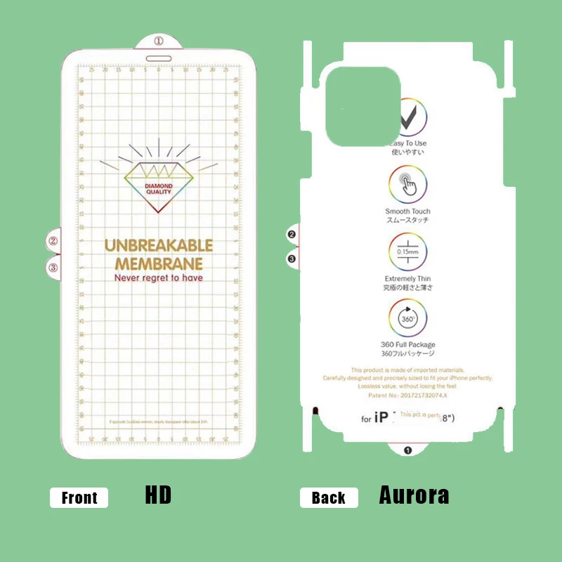 Front HD Back Aurora Передняя+ задняя защита для всего тела, защита экрана, задняя защита для iPhone 11 Pro Xs Max X XR X HD, матовое полное покрытие краев, не стекло - Цвет: Front HD Back Aurora