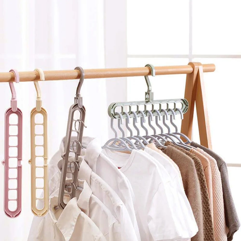 

Multifunctional 9-hole foldable magic hanger rotating drying rack hanger NEW