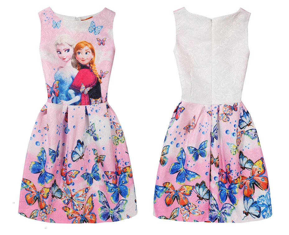 Платье для девочек без рукавов длиной до щиколотки с рисунком из мультфильма «Холодное сердце»; детские летние вечерние платья-пачки принцессы с бабочками для девочек; От 3 до 12 лет