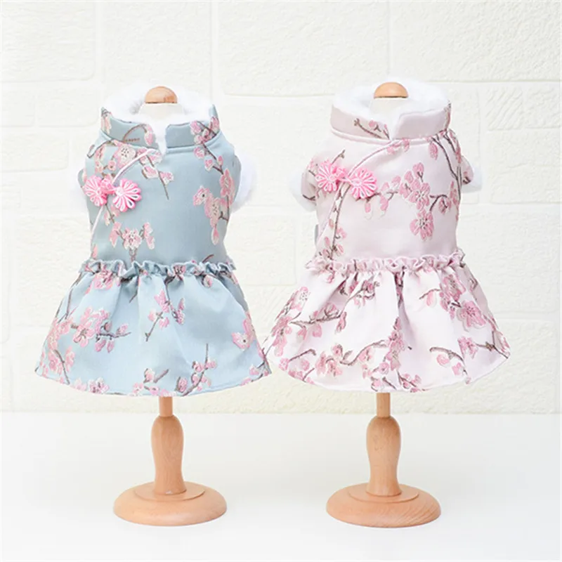 Китайский год одежда для собак Cheongsam Tang костюм для маленькой собачки Йоркский Померанский Пудель платье для собак зимний наряд для домашних животных Прямая поставка