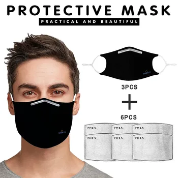 

3pcs Face Cover + 6pcs Replacement Filters Reusable Windbreak Seamless Outdoor Riding Quick-drying Dustproof Washable masque