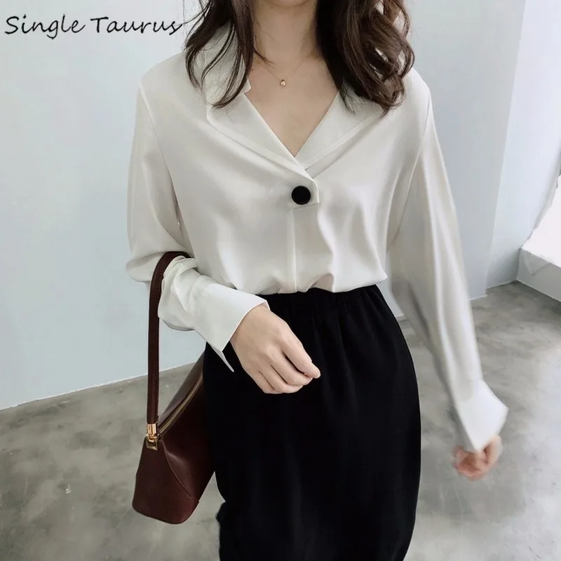 

Big Button Elegant Women Shirt Spring Autumn Ladies Solid Color Long Sleeve Chiffon Shirts Casual Blouses Vintage Tops Blusas