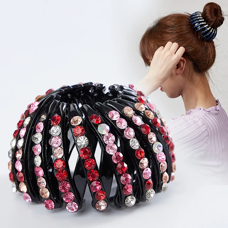 Fashion Women Bun Crystal Hair Claw Horsetail Buckle Hair Clip Bird Nest Expanding Hair Accessories Female Ponytail Headwear hair clips for women