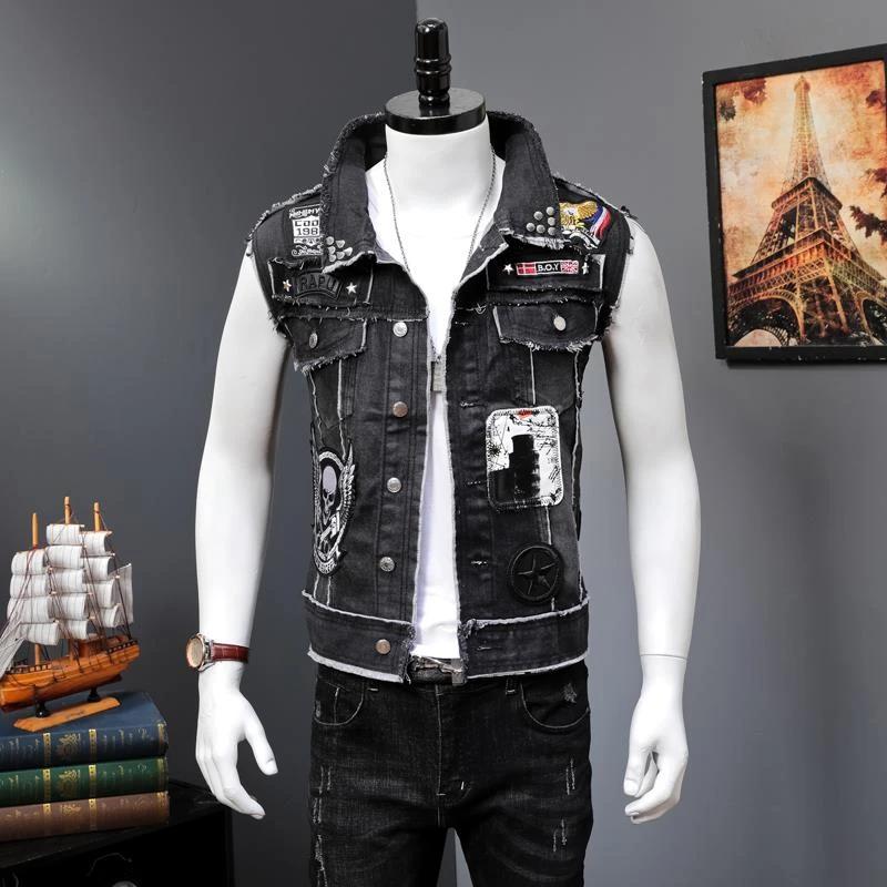 black denim mens vest