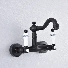 Kitchen Wet Bar Bathroom Vessel Sink Faucet Black Oil Rubbed Brass Wall Mounted Swivel Spout Mixer Tap Dual Ceramic Lever msf757