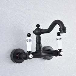 Kitchen Wet Bar Bathroom Vessel Sink Faucet Black Oil Rubbed Brass Wall Mounted Swivel Spout Mixer Tap Dual Ceramic Lever msf757