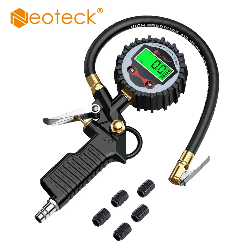 Neoteck Digital Car EU Tire Air Pressure Inflator Gauge LCD Display LED Backlight Vehicle Tester Inflation Monitoring Manometro