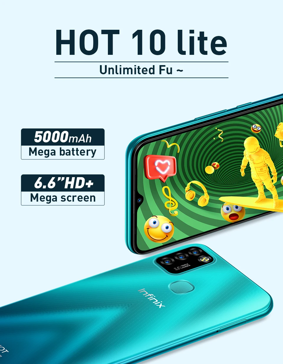 infinix latest version 100% Original Infinix HOT 10 LITE Global Version smart phone  6.6 inch Helio A20 2GB 32GB Face unlock 13MP Triple Camera best infinix phone