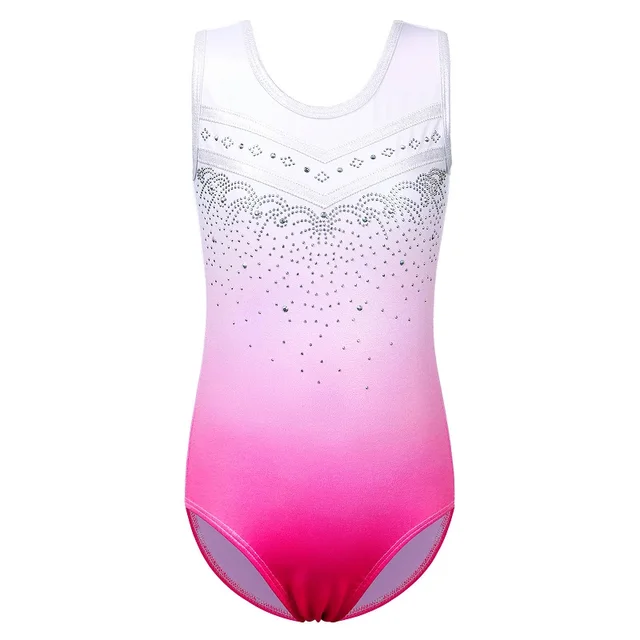 BAOHULU Gradient Color Ballet Leotard for Girls Sleeveless V-neck Dance Wear Sparkle Gymnastics Leotard Dress for Girl Ballerina B254 WhitePink