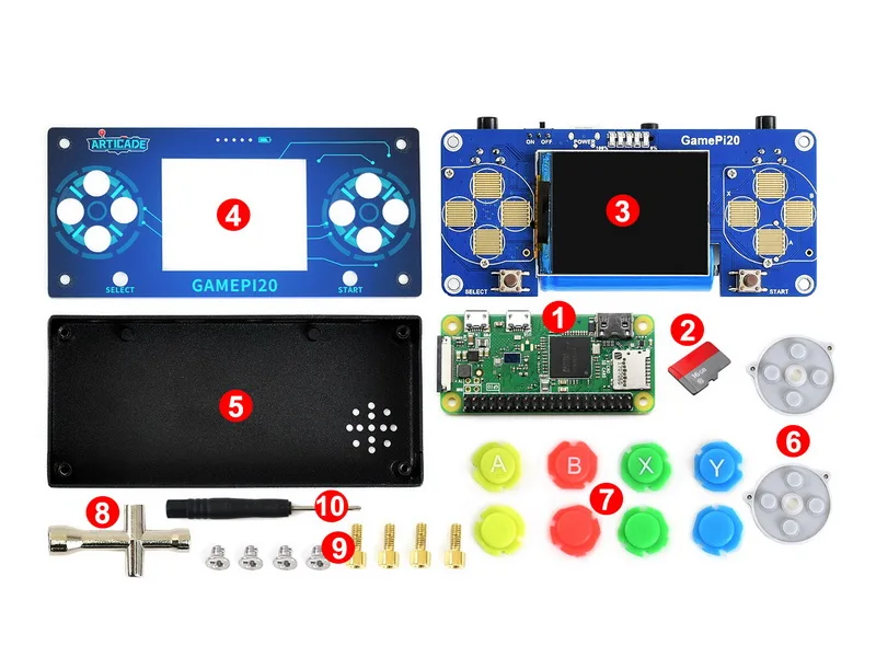 Waveshare GamePi20, Mini Video Game Console Based on Raspberry Pi Zero / Zero W / Zero WH, 2.0inch IPS Display