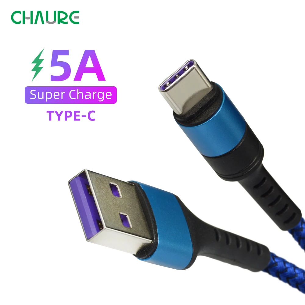 

CHAURE 5A USB Type-C Cable 1M Fast Charging Data Sync USB Charger Cable For Huawei P30 P20 Xiaomi 8 Mobile Phone Cables