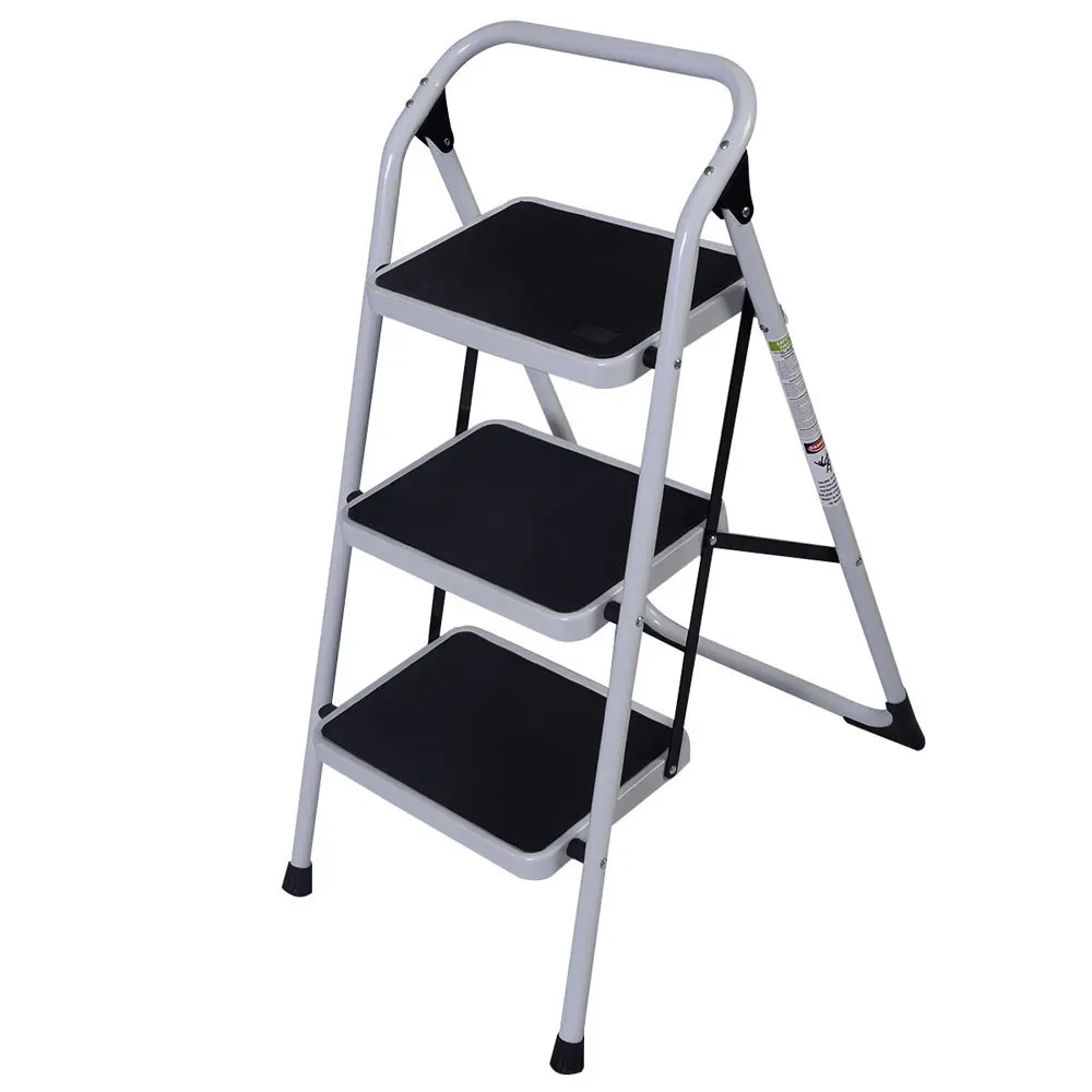 

3-Step Short Handrail Folding Iron Ladder Ergonomic Design Home Use Ladder for Higher Position Housework