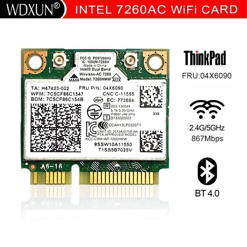 Dual Band Wireless-AC 7260 7260AC 7260HMW network card wifi+BT 4.0 Bluetooth adapter mini PCI-E 867Mbps Lenovo 04X6090 04X6010 | Компьютеры