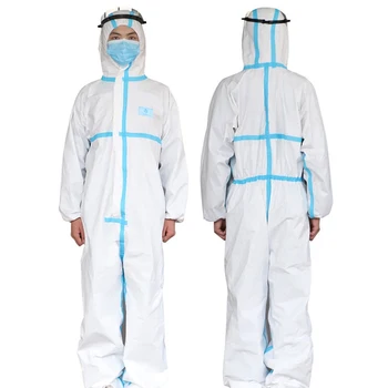 

Unisex Sanitary Protection Jumpsuit Hazmat Suit Zip Isolation Protective Coveralls Disposable Factory Hospital Safety Clothing