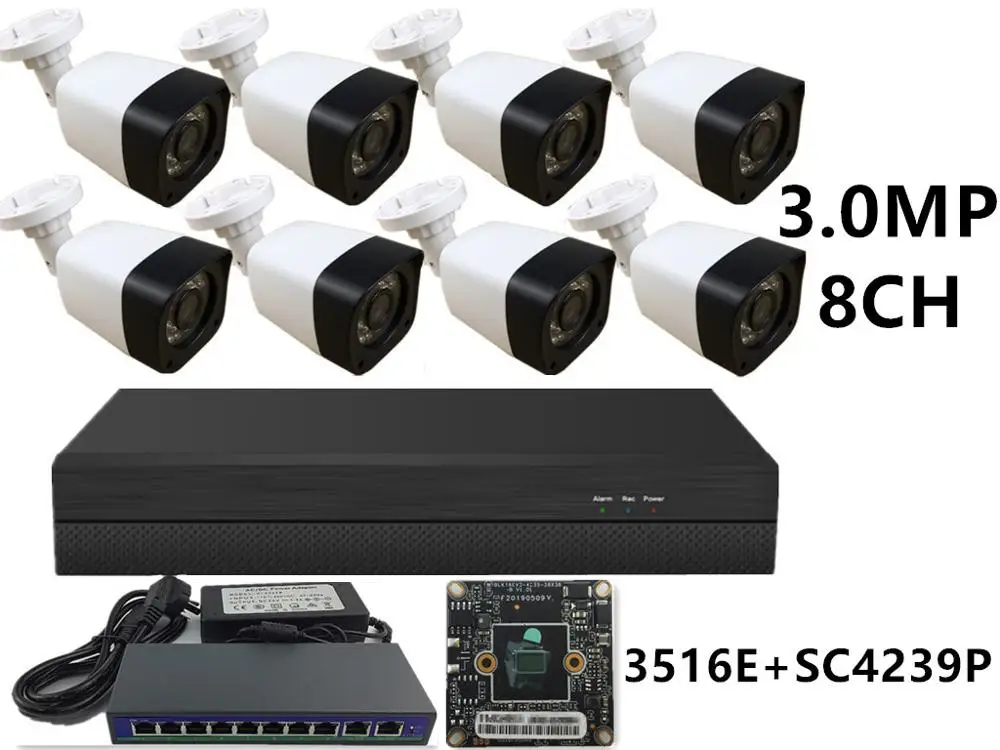 8CH IP комплект видеонаблюдения 5.0MP 4.0MP 3.0MP 2.0MP IP пластиковая цилиндрическая камера IRC 24 светодиода 48 в PoE переключатель NVR CMS XMEYE P2P Облако - Цвет: 8CH 3516E SC4239P
