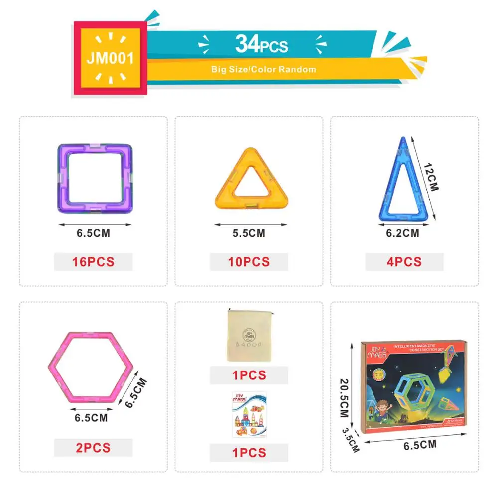 JOY MAGS Магнитный конструктор Набор для строительства модель и строительные игрушки магниты блоки Развивающие игрушки для детей Корабль из России - Цвет: 34pcs big size