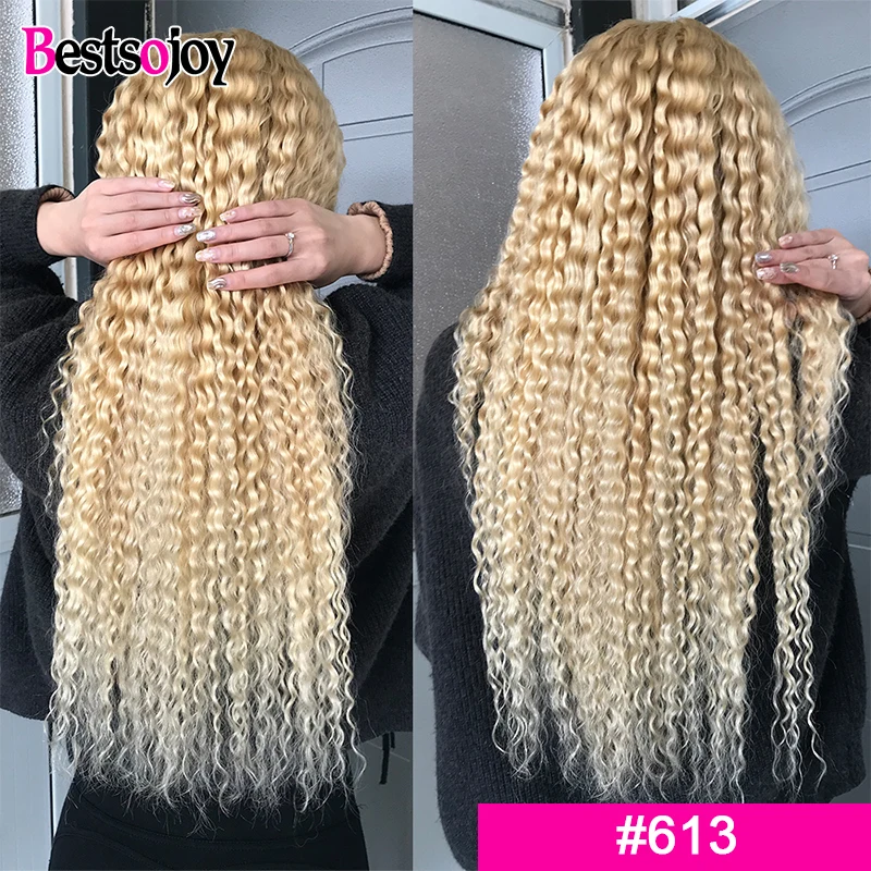 Bestsojoy 8"-26" 613 Blonde Curly Frontal Wigs Ombre Colored Burgundy Ginger Lace Front Human Hair Wigs Remy Hair For Women