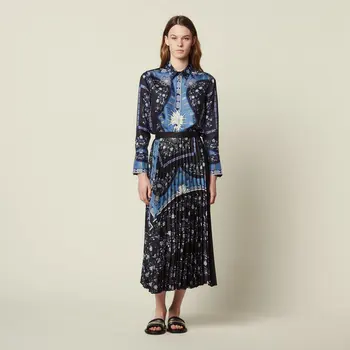 

Spring and Summer New Retro Printed Belt Long Skirt