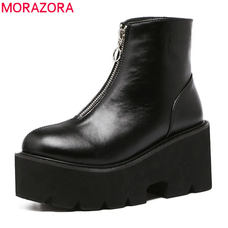 MORAZORA/ г., новые модные ботильоны женская обувь в стиле панк с круглым носком, на молнии, на толстой подошве Удобные осенне-зимние женские полусапожки