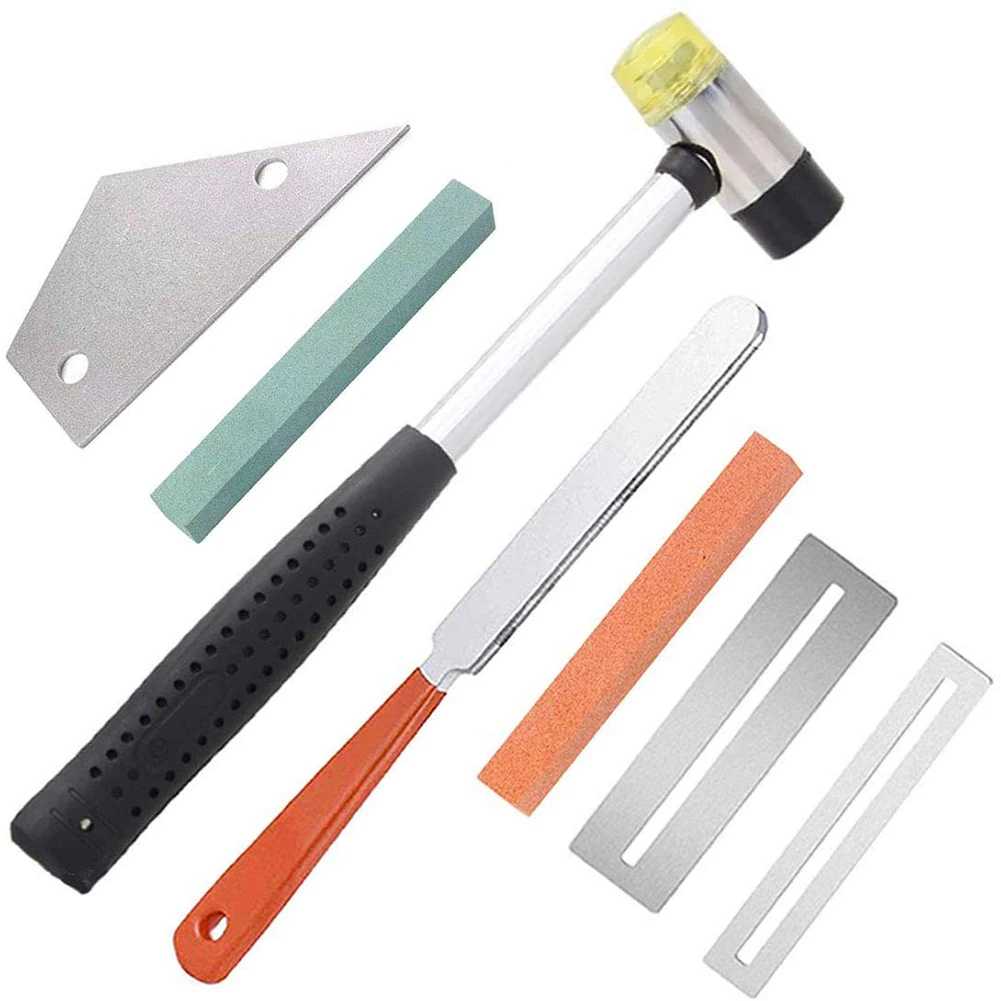 

7 PcsGuitar Luthier Tool Kit Include Fret Rubber Hammer, Guitar Fret Crowning File, Fret Rocker Leveling Fingerboard Guards