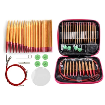 

26pcs Circular Knitting Needles Set Interchangeable Carbonized Bamboo Crochet Needles for Crochet Yarn Knitting Accessories Kit