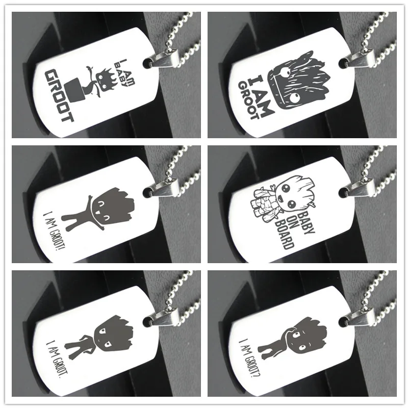 

GROOT GLT01 Classic Stainless Steel Fashion Keychain Engraving Tags steel army card pendant for necklace