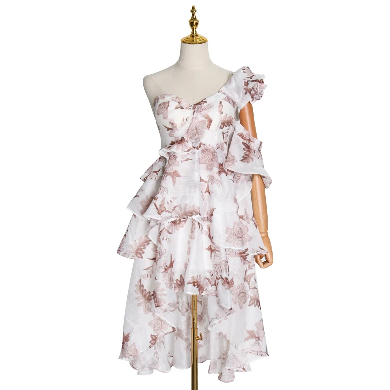 扣白.jpg TWOTWINSTYLE Spring Asymmetrical Print Womens Dress One Shoulder Sleeveless Ruffle Dresses Female 2020 Spring Fashion New