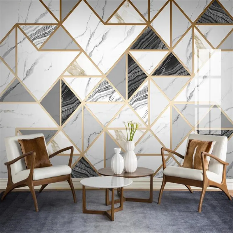 Large 3D wallpaper mural custom geometric marble jazz white living room TV background wallpaper mural