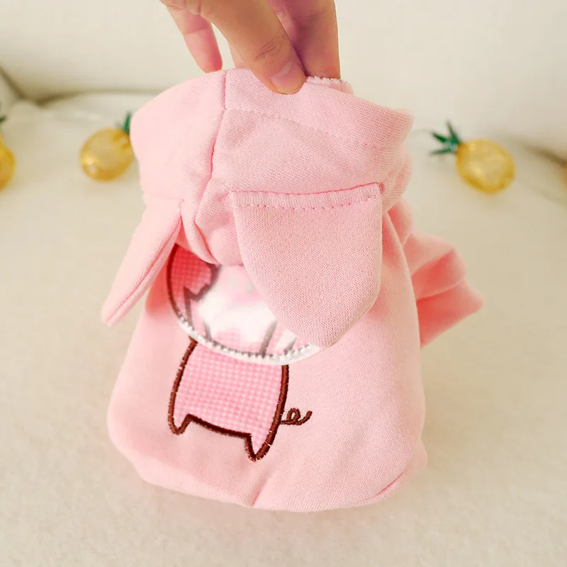 Autumn and Winter Pink Plaid Embroidered Piglet Cute Hoodie Comfortable Teddy /Bulldog/Corgi Small and Medium Sized Pet Can Wear