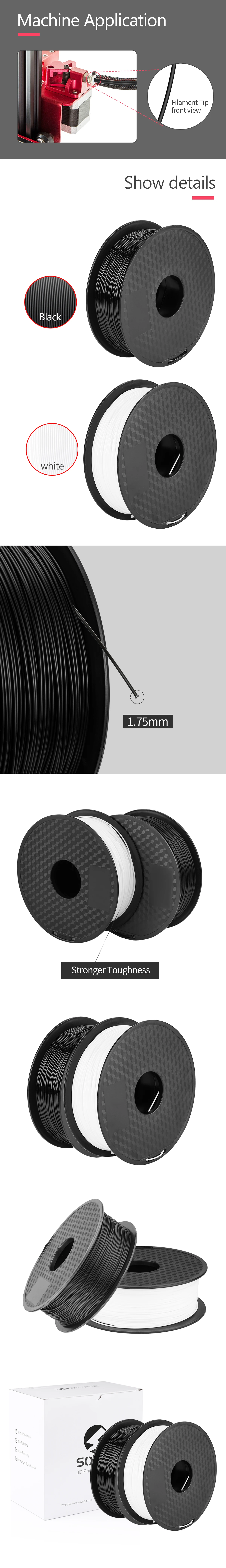 2 кг/лот 1,75 мм PLA нити белого и черного цвета Sovol Высококачественная нить для 3D печати ручки и 3d принтера